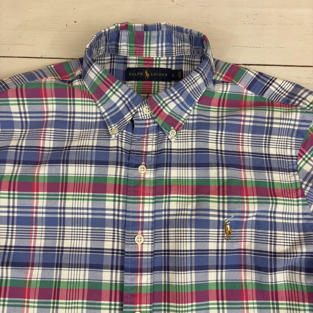 Ralph Lauren Plaid Shirt Mens L Multicolor Cotton Short Sleeve Button-Up Casual